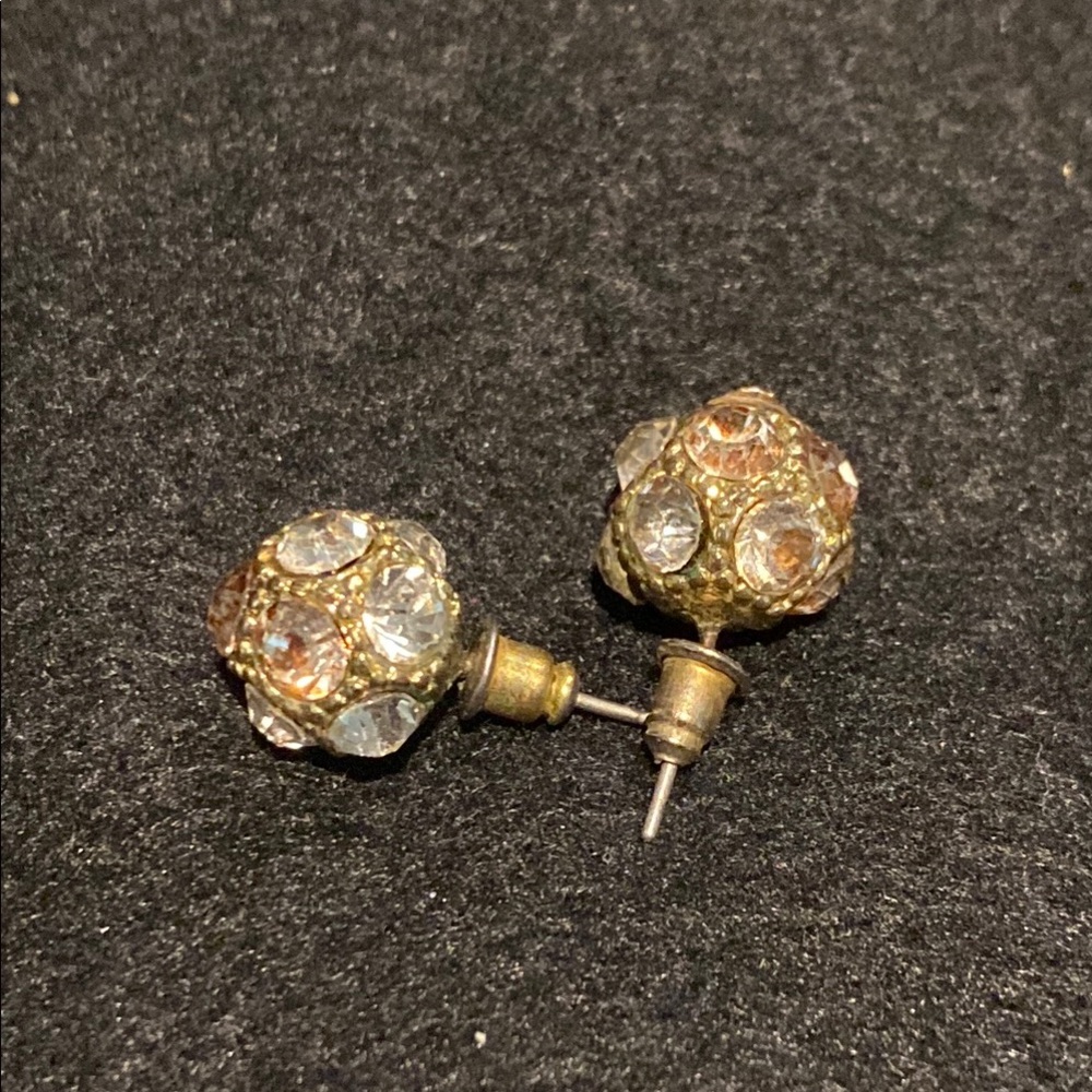 Vintage Crystal-Studded Gold Earrings